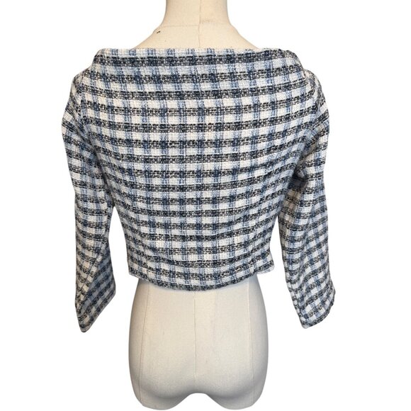 2/$30 ZARA Womens M Plaid Tweed Cropped Jacket Navy Blue/White - Picture 9 of 14